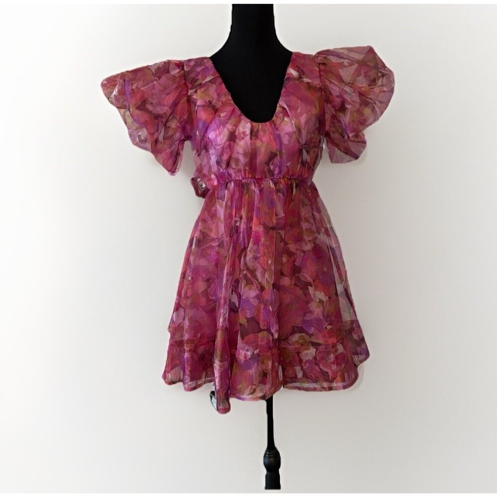 Buddy Love Milkmaid Floral Dress Size XS Puff Sleeve Back Bow Coquette Party NWT